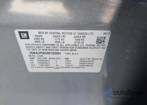 2013 Chevrolet Equinox 2Lt z USA, uszkodzony, nr VIN 2GNALPEK5D6129984